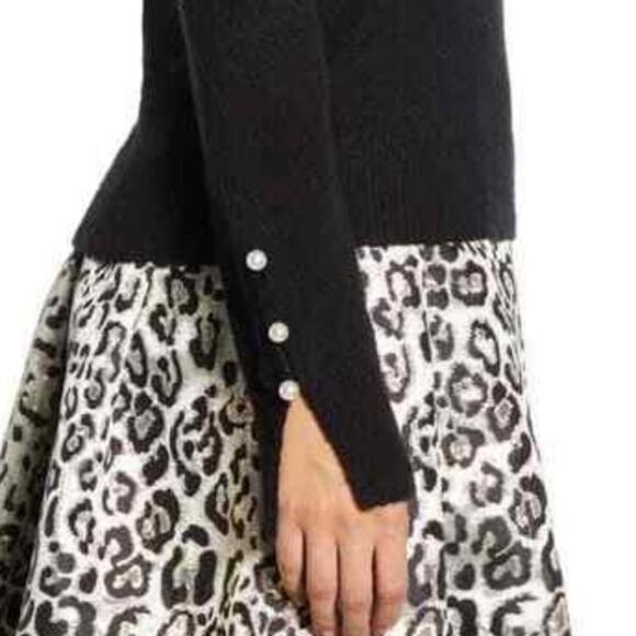 Rachel Parcell Black Sweater Scallop Neck Pearl Button Sleeve NWTs size large - Picture 2 of 9